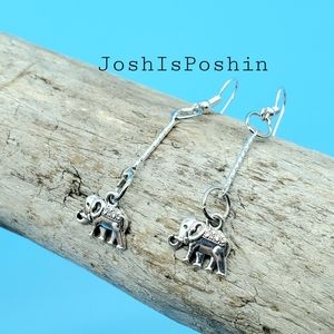 Silver handmade elephant hook earrings